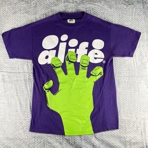 ALIFE NYC Purple Graphic T Shirt Neon Green Hand Logo USA Made M Skate Zombie